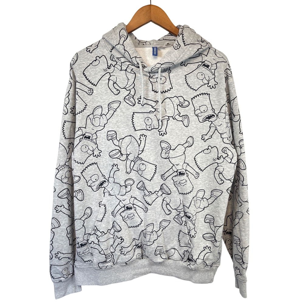 H&M Divided The Simpsons Bart Simpson Hoodie L Gray 90s Skater Pop Streetwear